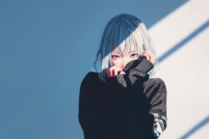 短发女孩 黑色衣服 光影 4K动漫壁纸