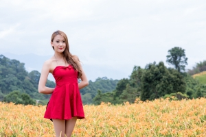 红色礼服裙子美女4K壁纸