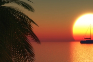 夕阳西下湖边风景