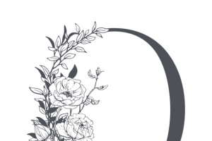 素雅花枝字母O