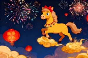 2026马年 新春快乐 灯笼 烟花喜庆背景4k壁纸