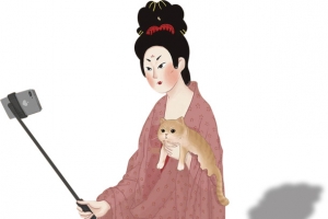 搞怪拍照的仕女