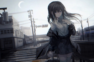 女生街道路口暗色4k动漫车机横屏高清壁纸3840x2160免费下载