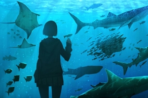 女孩 水族馆 鱼 水下世界 艺术 4k壁纸 3840x2160