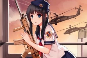战舰少女 高中女生 黑裤袜 水手服 黑头发 3840x2160动漫壁纸4k