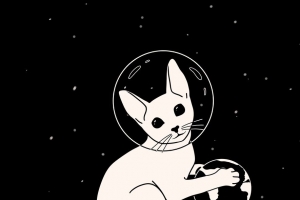 猫 宇航员 太空 星球 艺术 黑白 4k壁纸 3840x2160