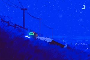 星空 一个男孩躺在草地上2880x1800动漫壁纸
