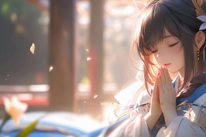 动漫女孩 双手合十 许愿 3440x1440带鱼屏壁纸