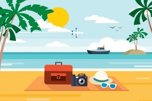 手绘夏日海滩旅游平面广告