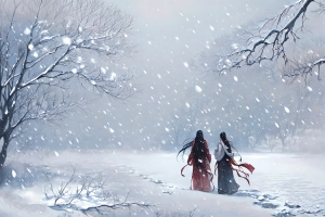 长发 黑头发 女孩 雪 风景 高清壁纸