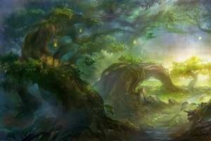绿色迷幻森林魔幻海报背景