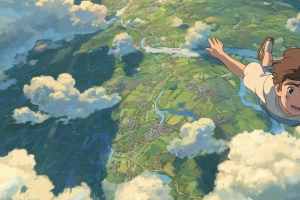 天空 云层 少年飞行 绿色大地 3440x1440带鱼屏壁纸