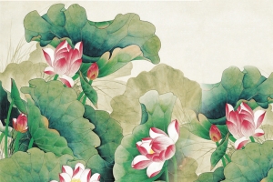 手绘荷花背景墙背景素材