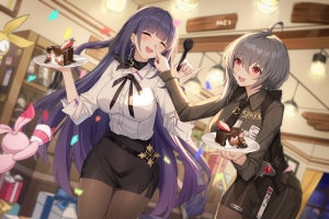 《崩坏3》芽衣在世界蛇 制服黑色丝袜 蛋糕 动漫美少女3k高清壁纸