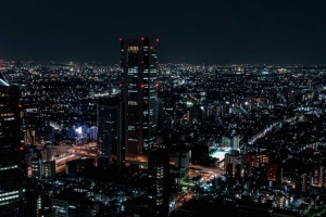 夜城 鸟瞰图 城市灯光 概览 天际线 夜间 4k壁纸 3840x2160