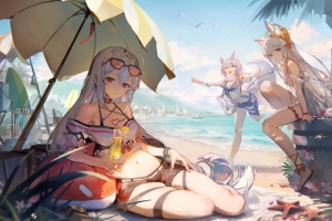 明日方舟 女孩 海滩 沙滩伞 4k动漫美女壁纸