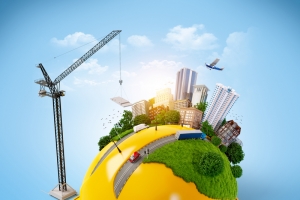 安全帽塔吊车辆建筑安全生产背景素材