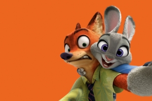 尼克 朱迪 疯狂动物城 橙色背景 4k高清壁纸