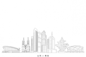 线描青岛建筑群