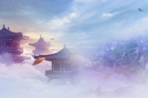 古风建筑梦幻淘宝海报背景