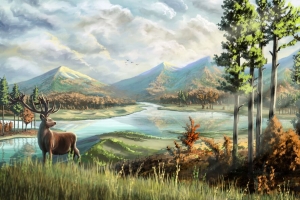 鹿 角 河 山 艺术 4k壁纸 3840x2160
