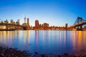 海湾的全景,纽约曼哈顿的桥梁3440x1440风景壁纸