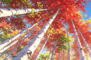 秋日白桦落叶 3440x1440带鱼屏4K高清壁纸免费下载