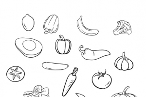 黑白线描蔬菜水果