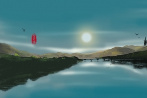 山水画 河流 小桥 唯美意境朦胧 风景 8K高清壁纸 8000x4500