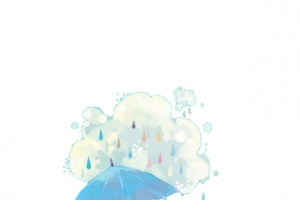 卡通手绘男孩女孩爱情雨伞下雨