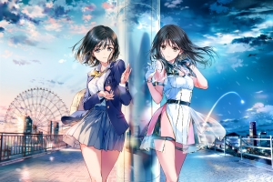 姐妹 女孩子 黑发 制服 短裙 美腿 风景 4k动漫壁纸