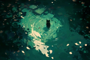 水中孤独黑猫 2880x1800高清壁纸 免费下载适配平板笔记本便携设备