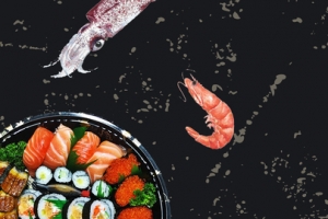 黑色鱼虾寿司美味海鲜食物促销banner