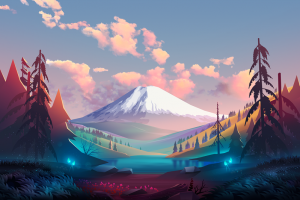 背景树木山云