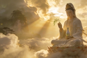 观世音菩萨显圣天空佛光 4K宗教高清电脑壁纸3840x2160免费下载