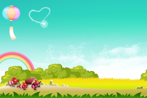 儿童插画彩虹草地背景banner