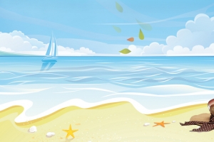 海滩度假卡通童趣唯美蓝色背景