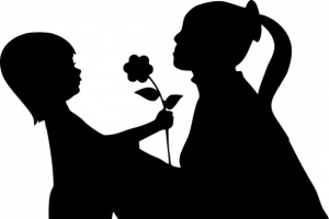 母亲节小女孩送花剪影
