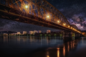 星空 桥梁 铁路 夜间风景4k壁纸