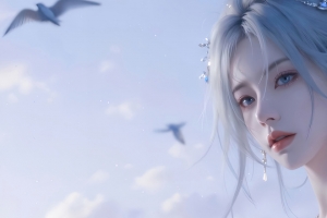 唯美 美丽公主 海鸥 3440x1440带鱼屏动漫壁纸