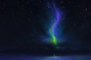 风景 云 夜晚 流星 星星 星空 山脉 天空 4K壁纸