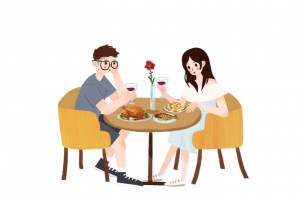 手绘情侣约会素材