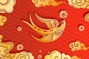 国潮 燕子 复古 手绘 祥云