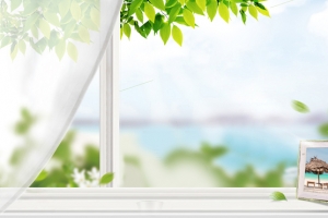 春季窗外景色朦胧相框文艺白色banner