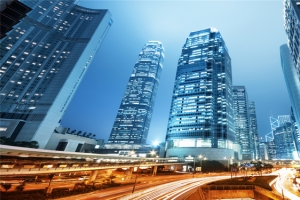 蓝色城市建筑夜景海报背景