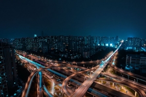 夜城 鸟瞰图 道路 建筑 大都市 4k壁纸 3840x2160
