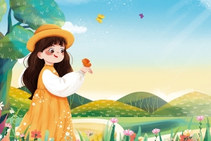 手绘人物花朵树枝背景图