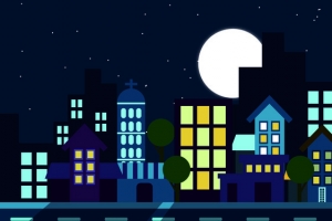 黑夜扁平卡通城市
