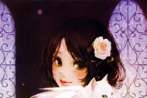 小女孩 天使 猫 手机壁纸