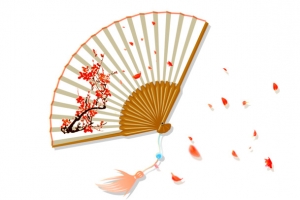 国潮手绘古扇插画